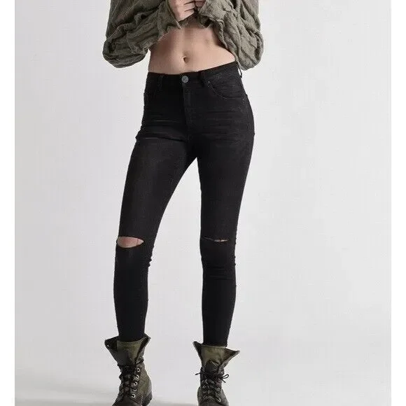 One x One Teaspoon Freebird II Distressed Black Skinny Jeans Women's 25 - Picture 1 of 7